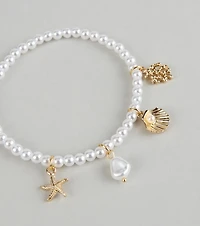 Coastal Cutie Faux Pearl Charm Bracelet