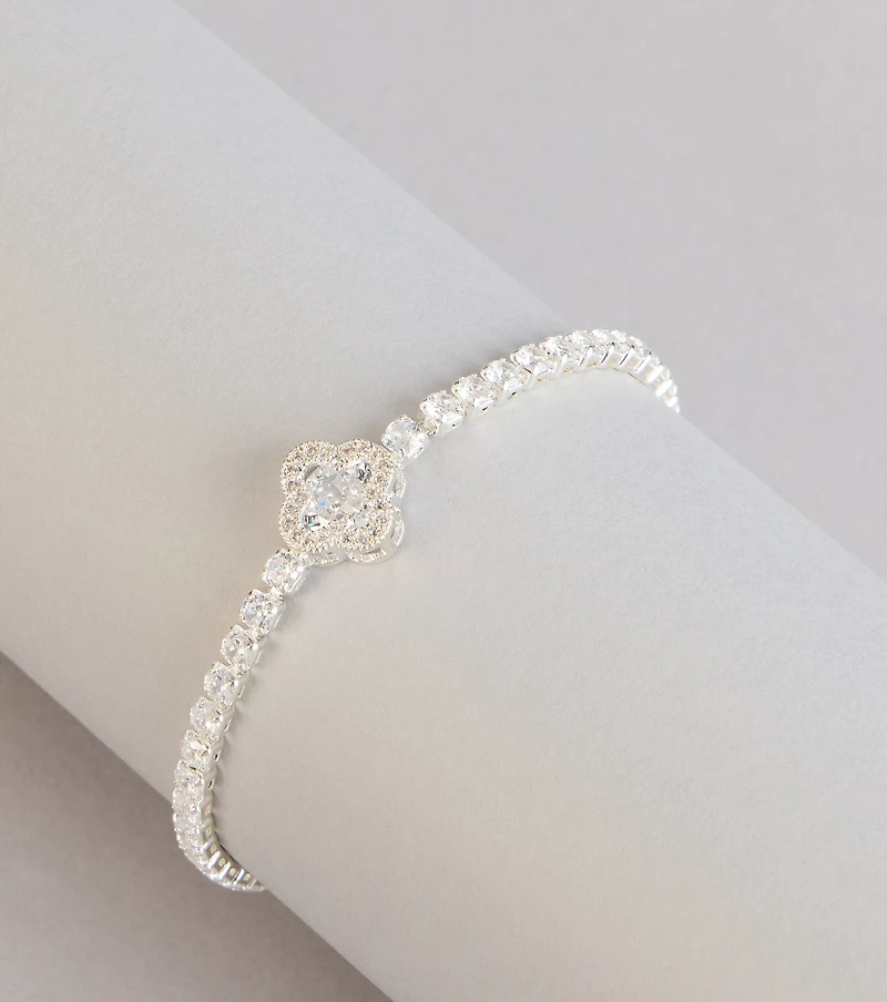 Luxe Charm Rhinestone Clover Tennis Bracelet