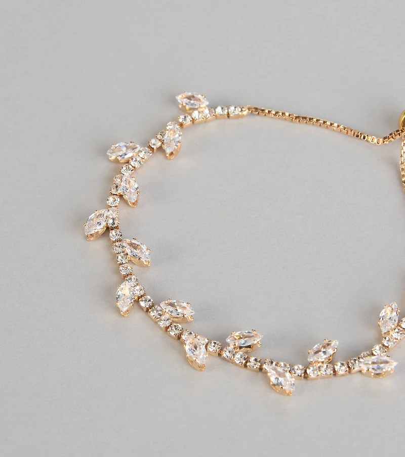 Delicate Bloom Rhinestone Leaf Bracelet