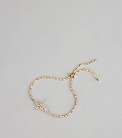 Soft Shimmer Rhinestone Cross Slider Bracelet