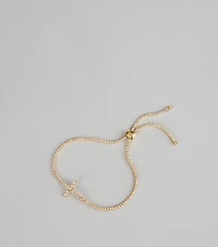 Soft Shimmer Rhinestone Cross Slider Bracelet