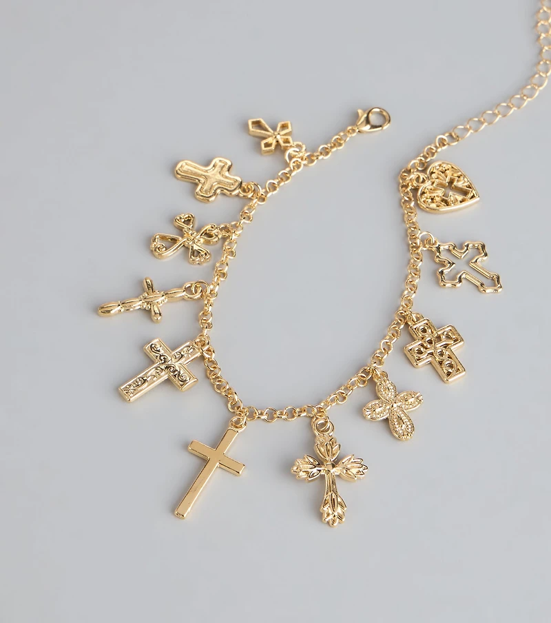 Charm Drop Cross Charm Anklet