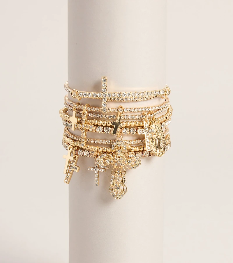 Extra Compliments Rhinestone Cross Stretch Bracelet Set