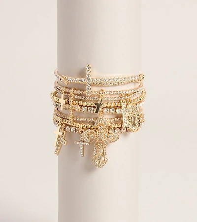 Extra Compliments Rhinestone Cross Stretch Bracelet Set