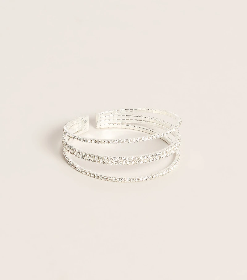 Wrist Worthy Sparkle Multi-Row Rhinestone Cuff Bracelet