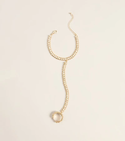 All Linked Up Rhinestone Hand Chain Bracelet Ring