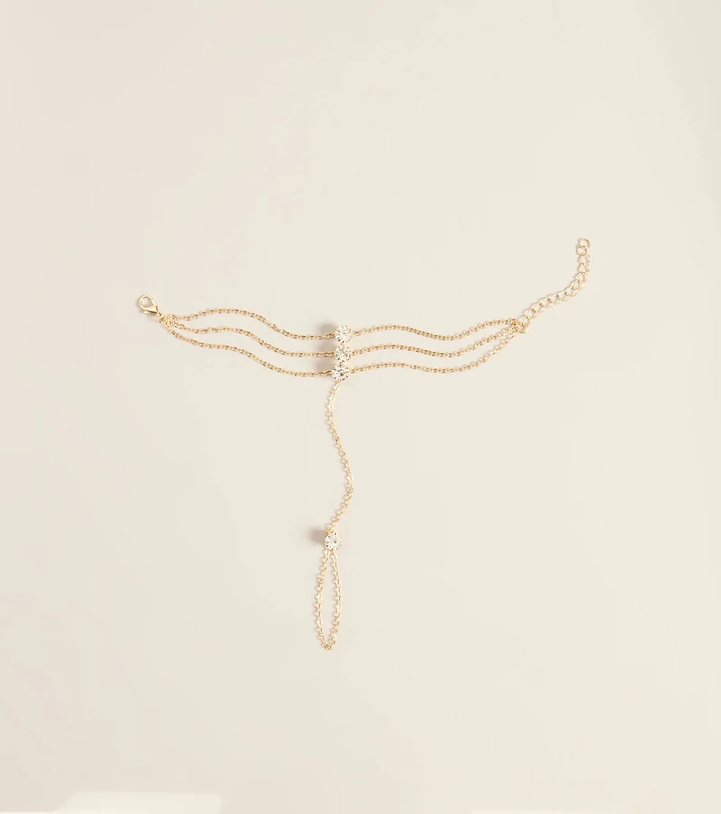Triple The Trouble Rhinestone Hand Chain Bracelet Ring