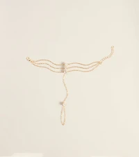 Triple The Trouble Rhinestone Hand Chain Bracelet Ring