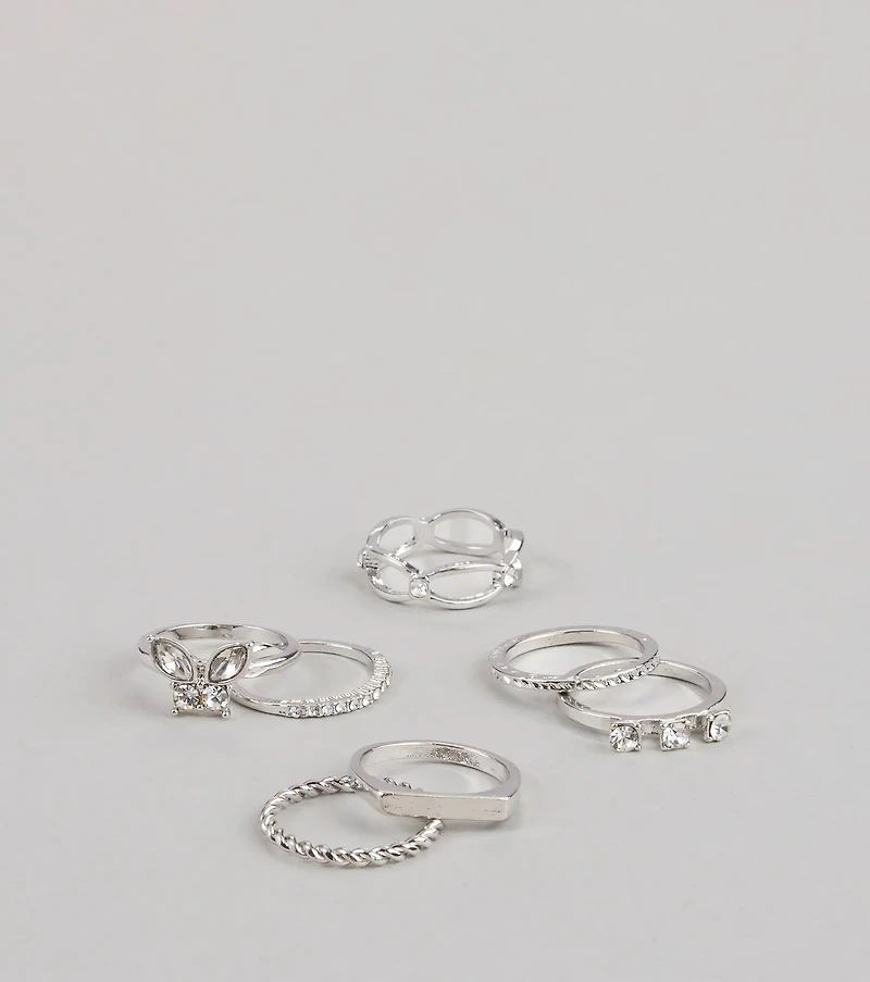 Charming Bold Butterfly Seven-Pack Ring Set