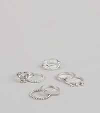 Charming Bold Butterfly Seven-Pack Ring Set