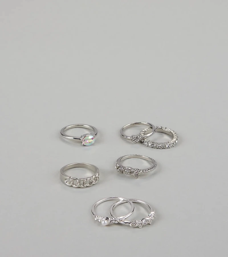 Shine On Repeat Rhinestone Ring Pack