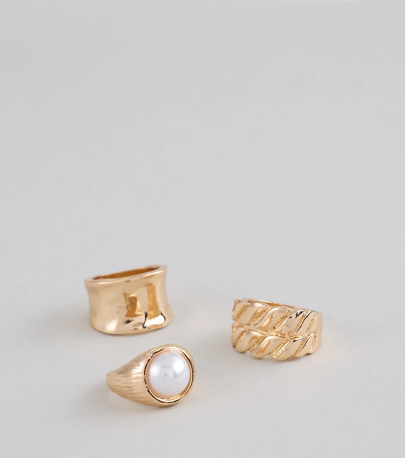 Golden Glow Statement Ring Set