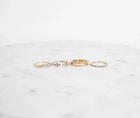 8Pk Dainty Rhinestone Cross Ring Set