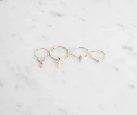 8Pk Dainty Rhinestone Cross Ring Set