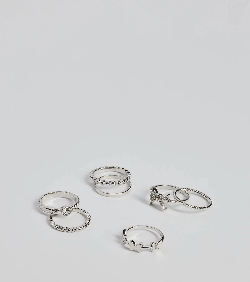 So Adorable Butterfly And Bow Rhinestone Ring Set