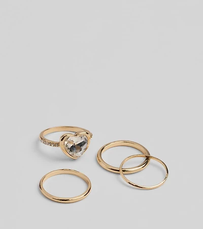 Stole My Heart Rhinestone Four-Pack Ring Set