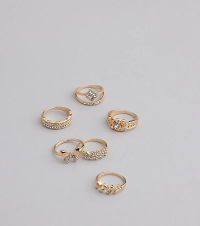 Take A Bow Rhinestone Eight Pack Ring Set