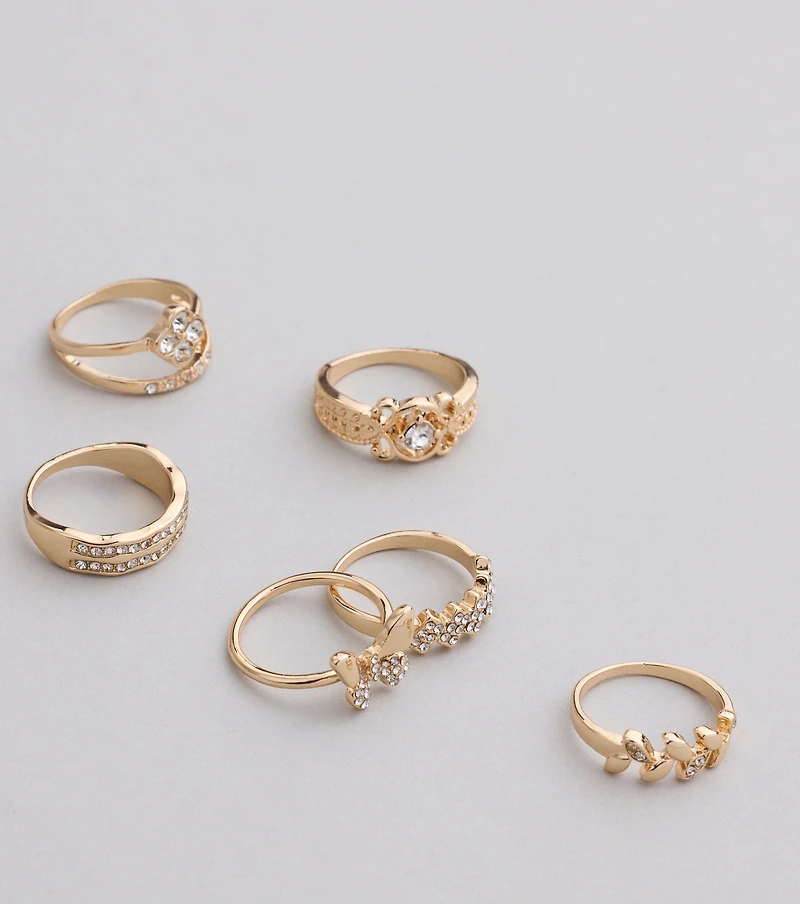 Take A Bow Rhinestone Eight Pack Ring Set