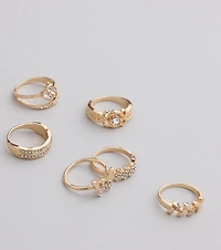 Take A Bow Rhinestone Eight Pack Ring Set