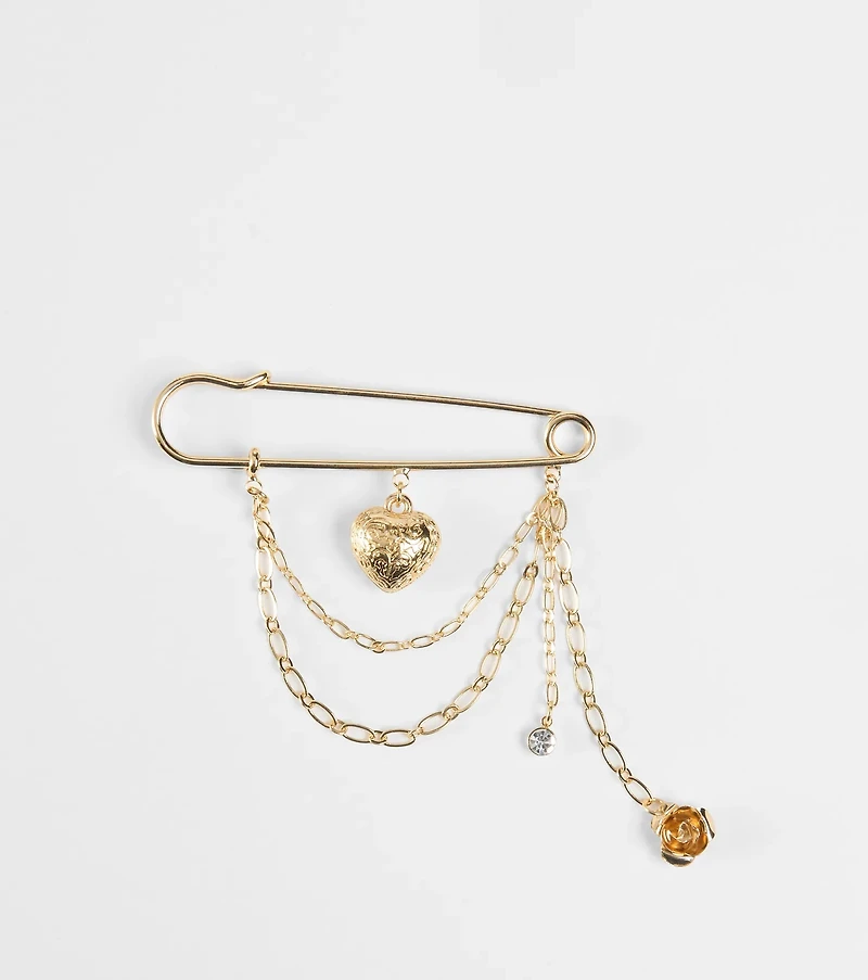 Glowing Beauty Heart Rose Charm Brooch