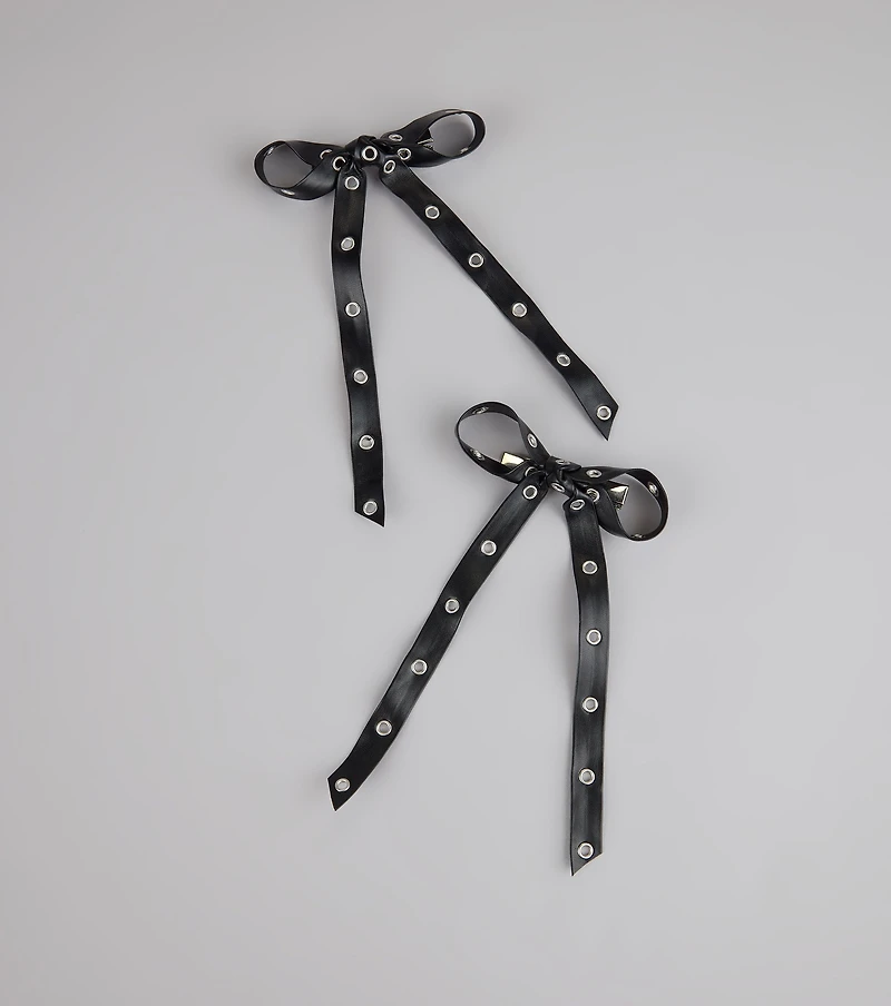 Cute Rebel Studded Bow Hair Clips