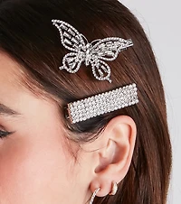 Glam Babe Rhinestone Butterfly Hair Clip Set