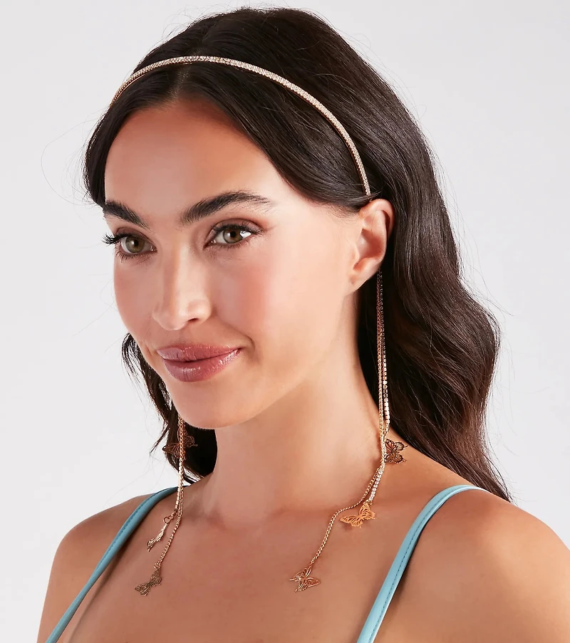 Ethereal Glamour Butterfly Fringe Rhinestone Headband