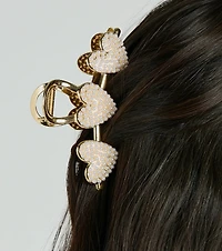 Girly-Chic Pearl Heart Hair Claw Clip