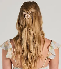 Ideal Beauty Faux Pearl Rhinestone Bow Barrette
