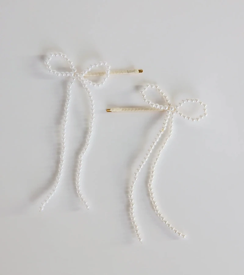 Captivating In Two Pack Faux Pearl Hair Bow Bobby Pins