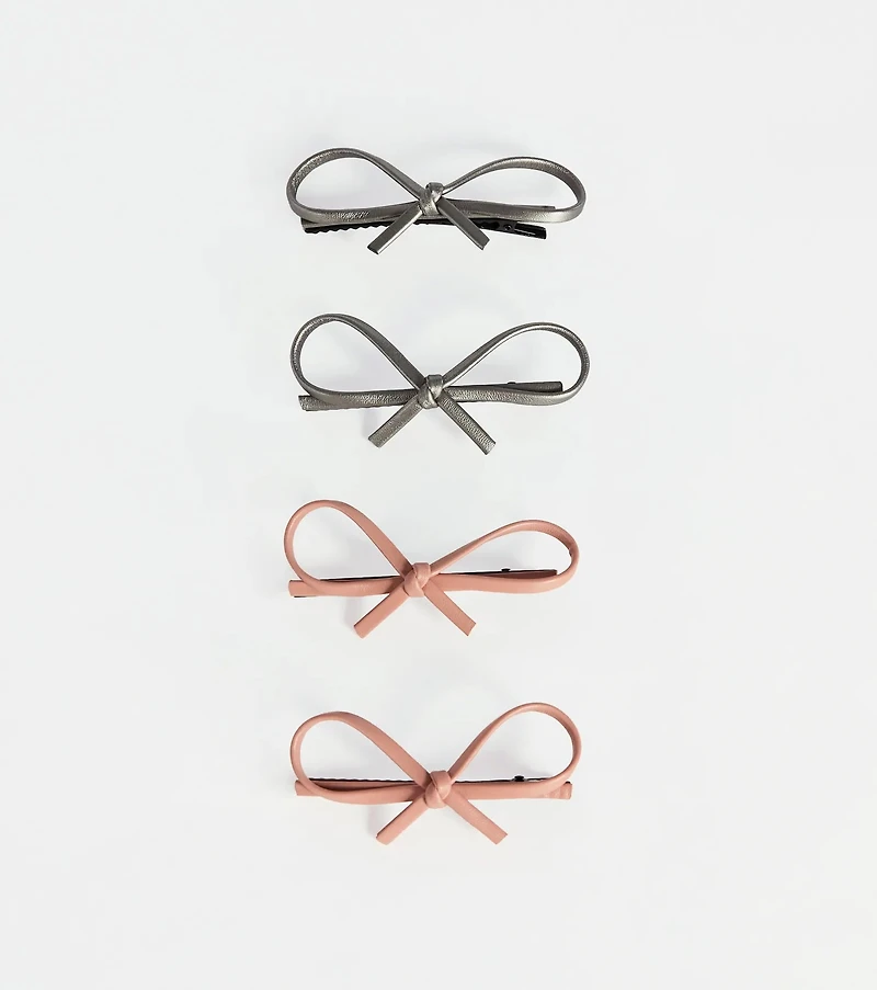 Sleek Chic Faux Leather Hair Bow Clip Set