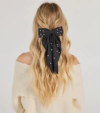 Ravishing And Chic Faux Pearl Hair Bow Barrette