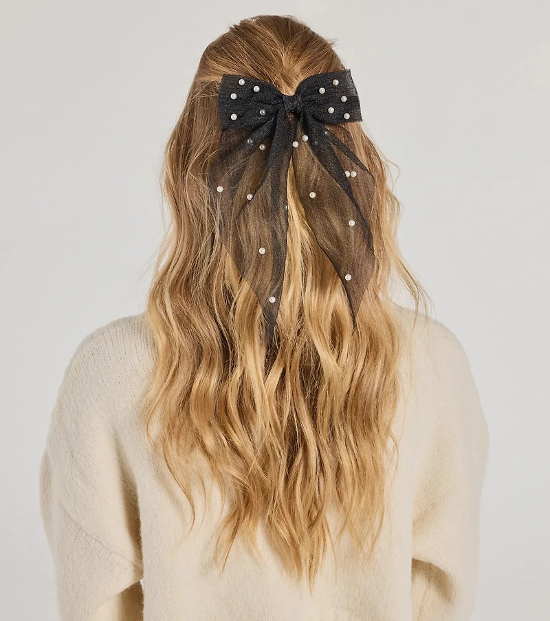 Adorable And Chic Pearl Detail Hair Bow Clip