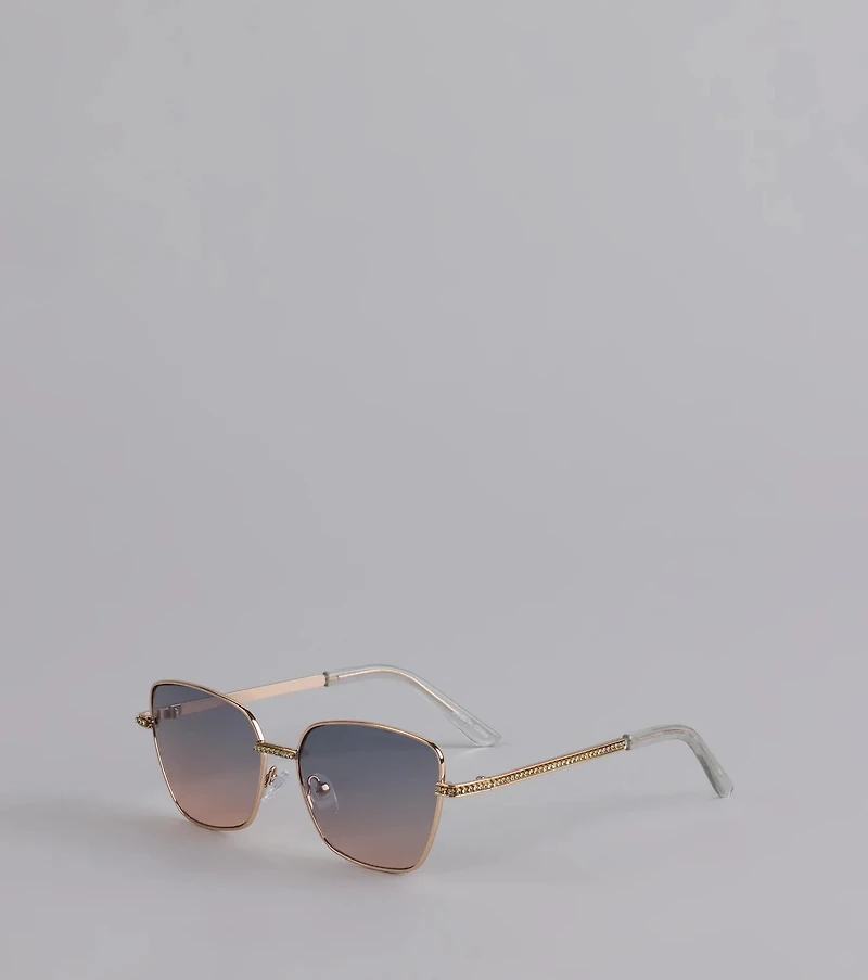 Too Glam To Shade Square Rhinestone Trim Sunglasses
