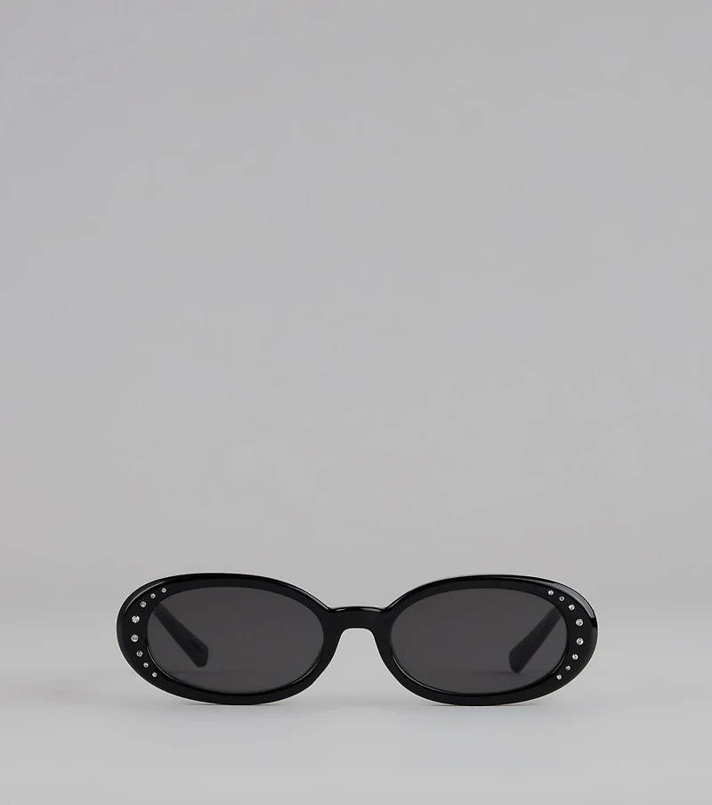 No Paparazzi Please Oval Rhinestone Sunglasses