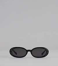 No Paparazzi Please Oval Rhinestone Sunglasses