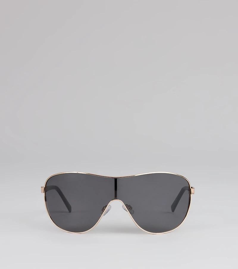 Wave Frame Oversized Shield Sunglasses