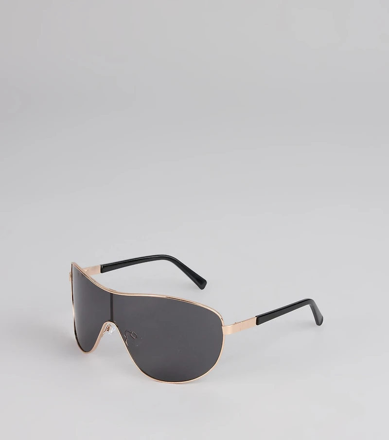 Wave Frame Oversized Shield Sunglasses