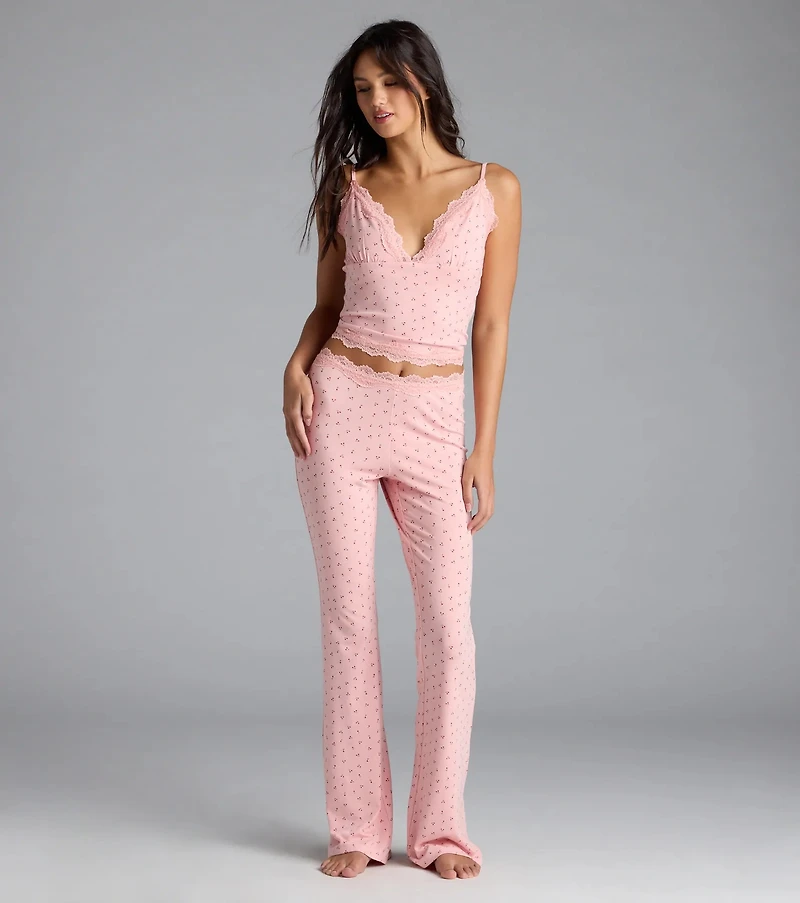 Sweet As Cherries Lace Trim Pajama Top
