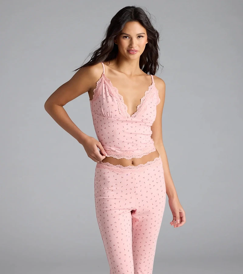 Sweet As Cherries Lace Trim Pajama Top