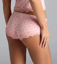 Sweet As Cherries Lace Trim Pajama Shorts