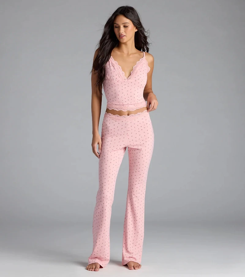 Sweet As Cherries Lace Trim Pajama Pants