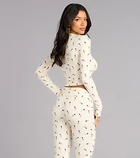 Cozy Bloom Rose Print Knit Pajama Top