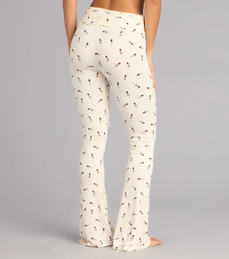 Cozy Bloom Rose Print Knit Pajama Pants