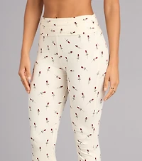 Cozy Bloom Rose Print Knit Pajama Pants