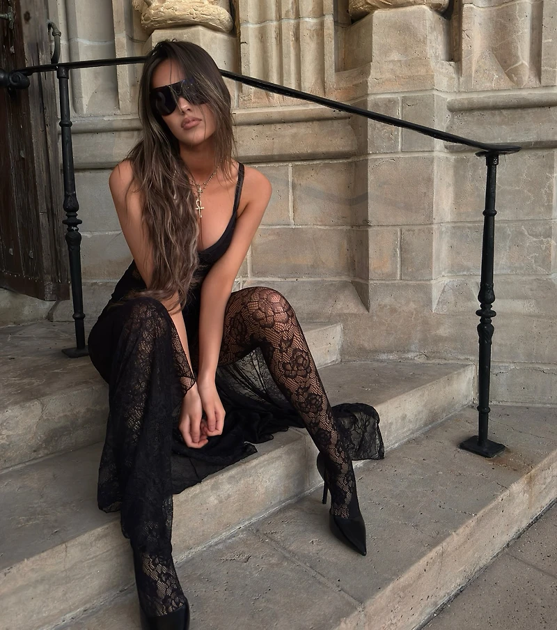 Whispered Touch Sheer Lace Slip Maxi Dress