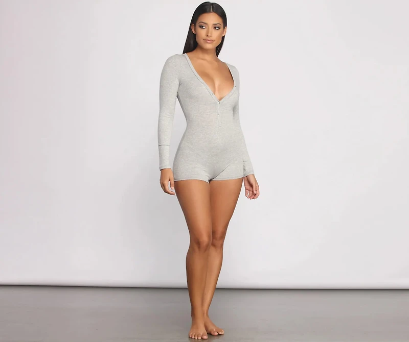 Snap Front Ribbed PJ Romper