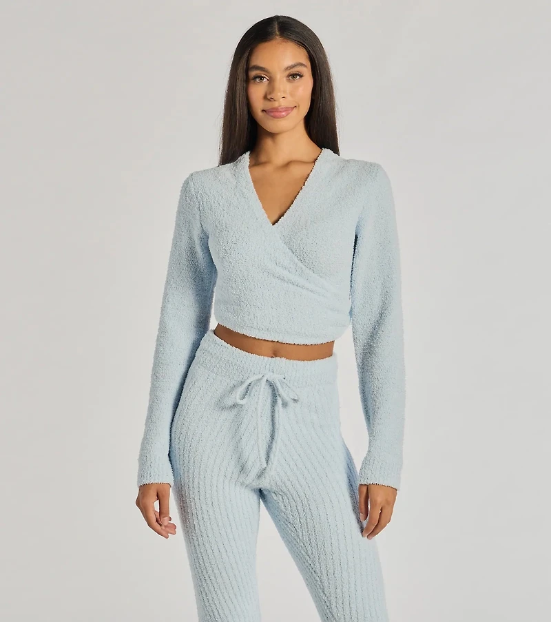 Cozy Life Chenille Knit Wrap-Front Crop Top