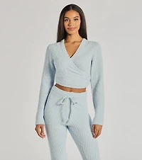 Cozy Life Chenille Knit Wrap-Front Crop Top
