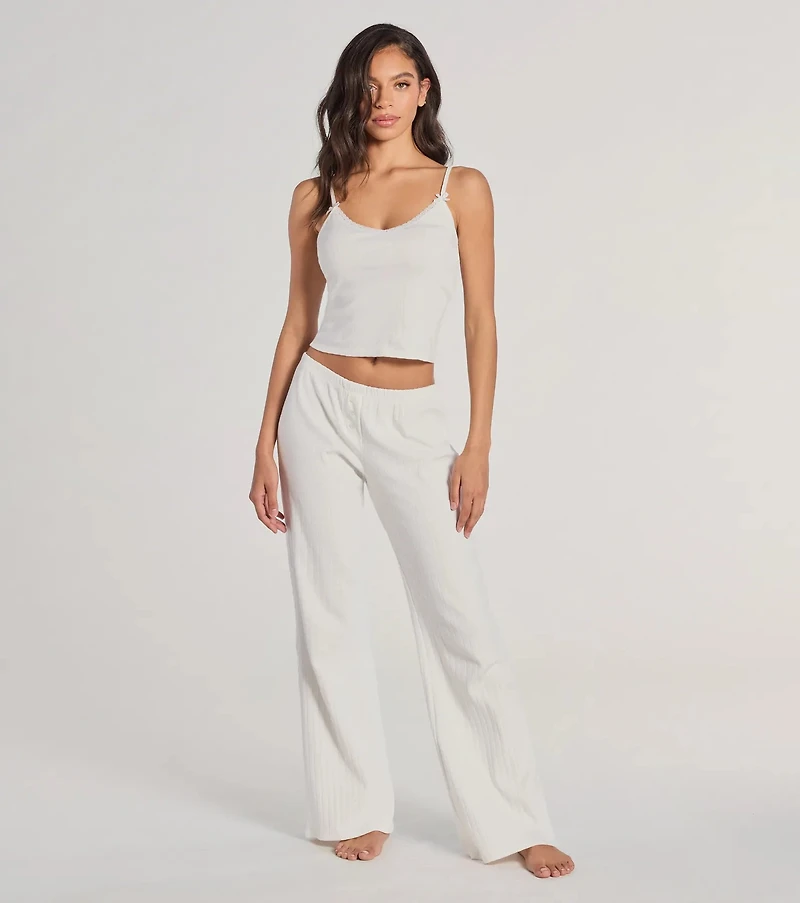 Sleeping V-Neck Pointelle Pajama Crop Top